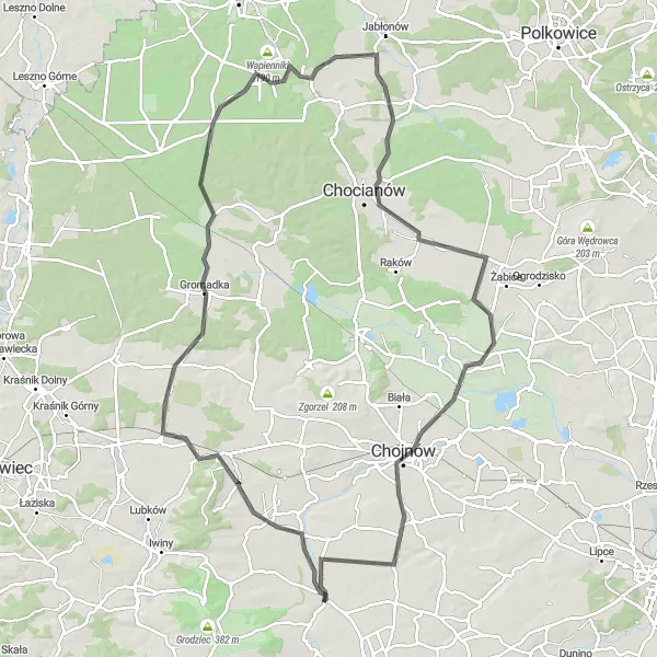 Miniatura mapy "Droga przez Wilczy Las, Wierzbową i Polskę Górę" - trasy rowerowej w Dolnośląskie, Poland. Wygenerowane przez planer tras rowerowych Tarmacs.app