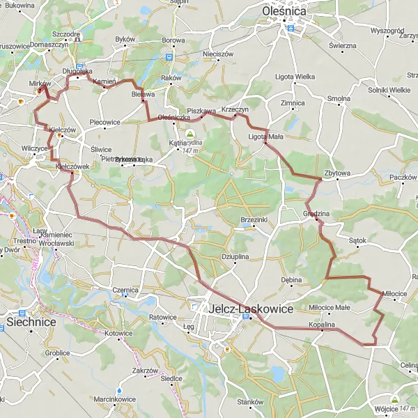 Map miniature of "The Nature Escape" cycling inspiration in Dolnośląskie, Poland. Generated by Tarmacs.app cycling route planner