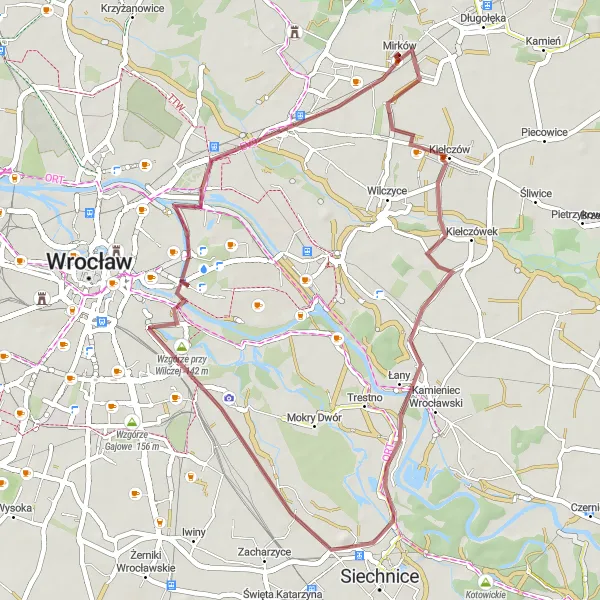 Map miniature of "Scenic Gravel Ride: Zakrzów Adventure Loop" cycling inspiration in Dolnośląskie, Poland. Generated by Tarmacs.app cycling route planner