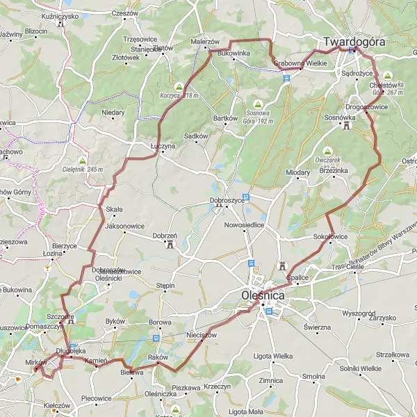 Miniatura mapy "Trasa gravelowa przez Łączkę i Grabowno Wielkie" - trasy rowerowej w Dolnośląskie, Poland. Wygenerowane przez planer tras rowerowych Tarmacs.app