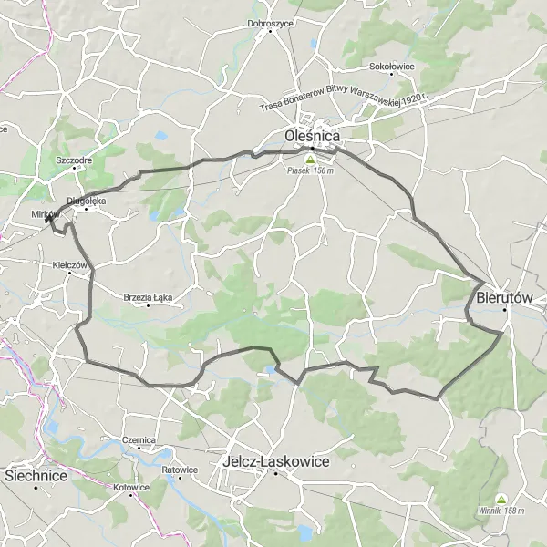 Map miniature of "Zakrzów to Mirków: Architectural Gems and Nature Exploration" cycling inspiration in Dolnośląskie, Poland. Generated by Tarmacs.app cycling route planner