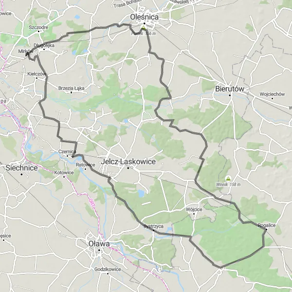 Map miniature of "Zakrzów to Mirków: Cultural and Historical Tour" cycling inspiration in Dolnośląskie, Poland. Generated by Tarmacs.app cycling route planner