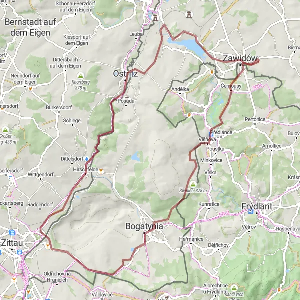 Map miniature of "Gravel Adventure" cycling inspiration in Dolnośląskie, Poland. Generated by Tarmacs.app cycling route planner