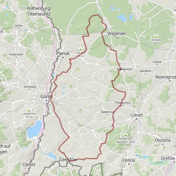 Map miniature of "Zawidów - Dolnośląskie adventure" cycling inspiration in Dolnośląskie, Poland. Generated by Tarmacs.app cycling route planner