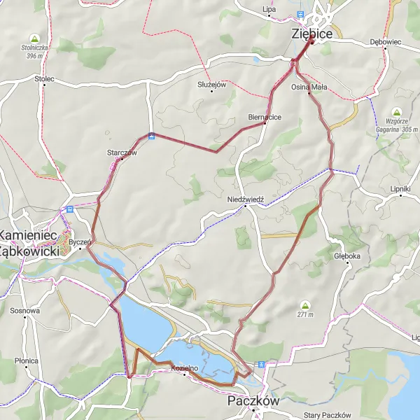 Map miniature of "Scenic Gravel Loop" cycling inspiration in Dolnośląskie, Poland. Generated by Tarmacs.app cycling route planner