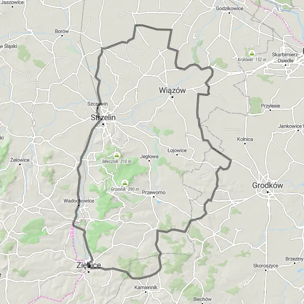 Map miniature of "Countryside Exploration" cycling inspiration in Dolnośląskie, Poland. Generated by Tarmacs.app cycling route planner