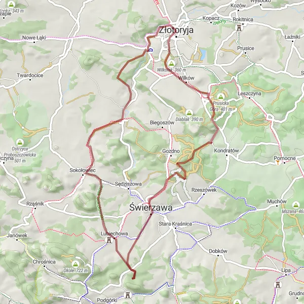 Map miniature of "Mystical Forest Ride" cycling inspiration in Dolnośląskie, Poland. Generated by Tarmacs.app cycling route planner