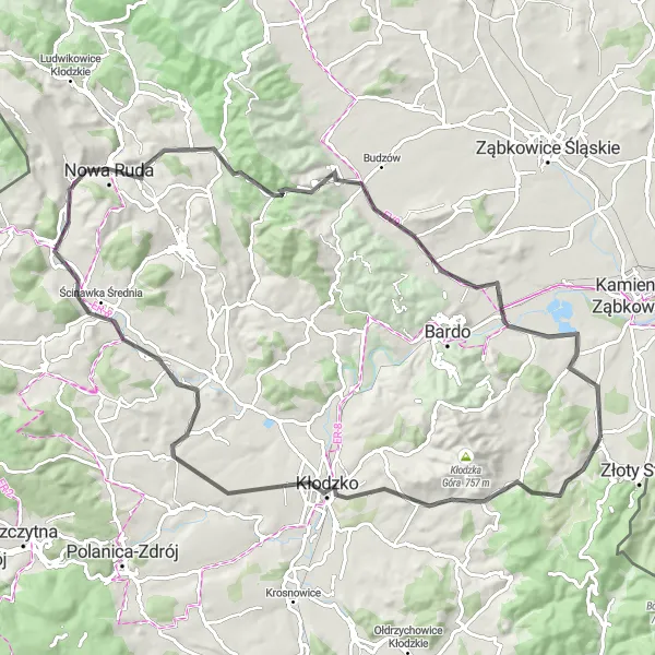 Map miniature of "Złoty Stok - Dolnośląskie Cycling Route" cycling inspiration in Dolnośląskie, Poland. Generated by Tarmacs.app cycling route planner