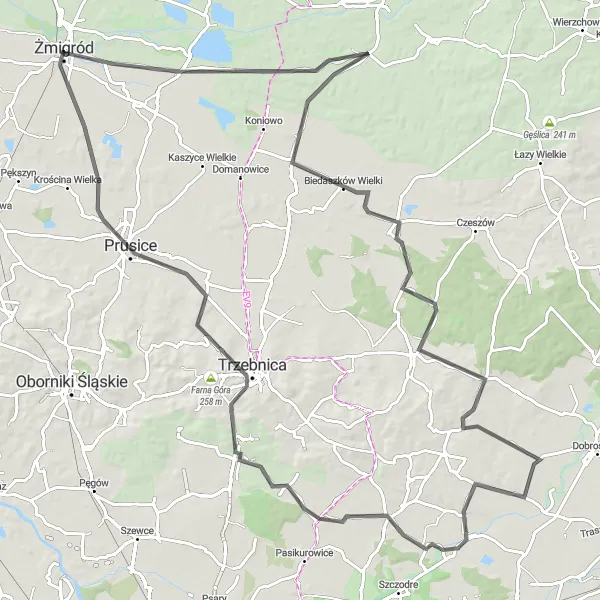 Map miniature of "Countryside Escape" cycling inspiration in Dolnośląskie, Poland. Generated by Tarmacs.app cycling route planner
