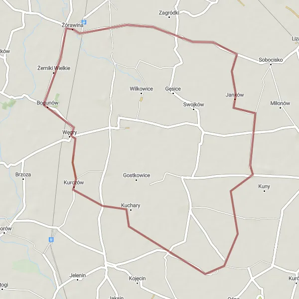 Miniatura mapy "Przez Janków do Bogunowa" - trasy rowerowej w Dolnośląskie, Poland. Wygenerowane przez planer tras rowerowych Tarmacs.app