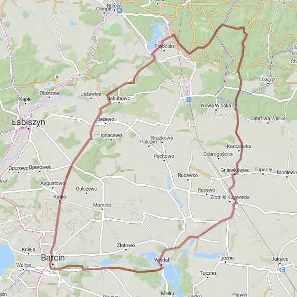 Miniatura mapy "Trasa gravelowa przez Kolankowo i Barcin" - trasy rowerowej w Kujawsko-pomorskie, Poland. Wygenerowane przez planer tras rowerowych Tarmacs.app
