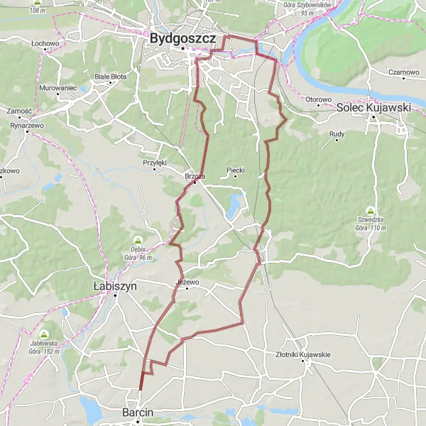 Map miniature of "Discover the Beauty of Brzoza on this Gravel Route" cycling inspiration in Kujawsko-pomorskie, Poland. Generated by Tarmacs.app cycling route planner