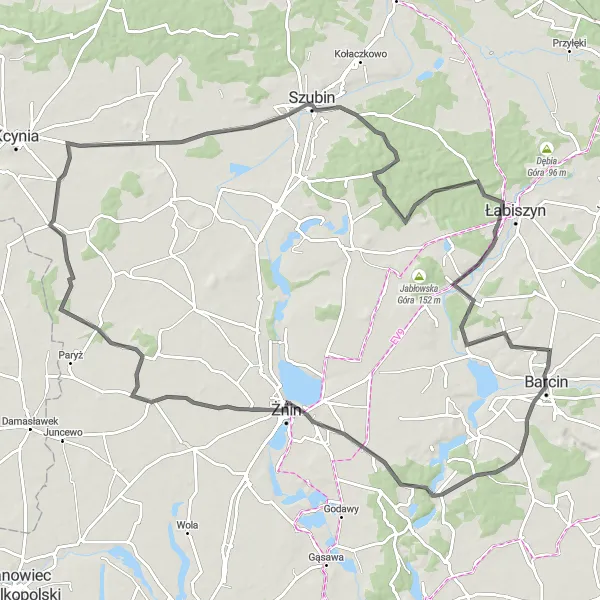 Map miniature of "Cultural and Natural Treasures of Kujawsko-pomorskie" cycling inspiration in Kujawsko-pomorskie, Poland. Generated by Tarmacs.app cycling route planner