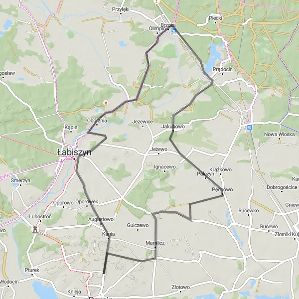 Miniatura mapy "Trasa przez Dębią Górę i Mamlicz" - trasy rowerowej w Kujawsko-pomorskie, Poland. Wygenerowane przez planer tras rowerowych Tarmacs.app
