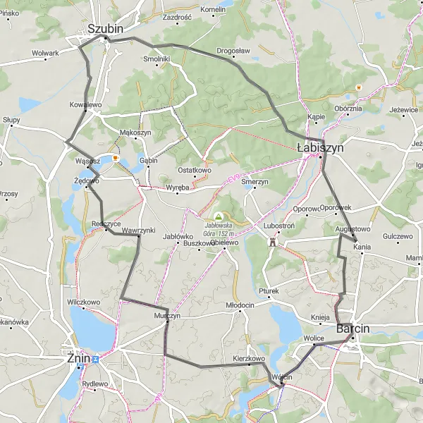 Map miniature of "Kujawsko-pomorskie Countryside Escape" cycling inspiration in Kujawsko-pomorskie, Poland. Generated by Tarmacs.app cycling route planner
