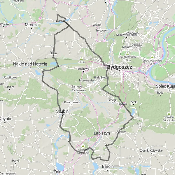 Map miniature of "Kujawsko-pomorskie Scenic Road Cycling Tour" cycling inspiration in Kujawsko-pomorskie, Poland. Generated by Tarmacs.app cycling route planner