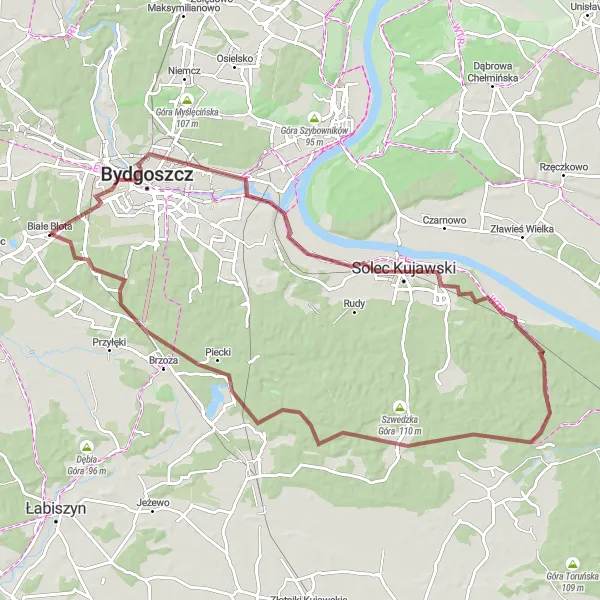 Map miniature of "Historical Discovery and Natural Beauty" cycling inspiration in Kujawsko-pomorskie, Poland. Generated by Tarmacs.app cycling route planner