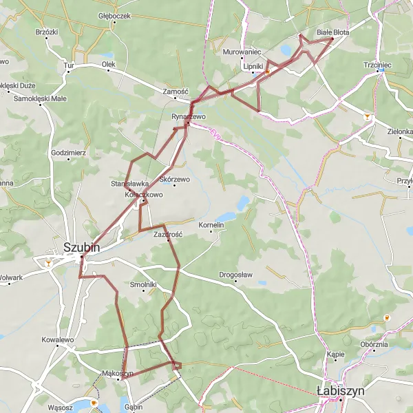 Map miniature of "The Gravel Adventure" cycling inspiration in Kujawsko-pomorskie, Poland. Generated by Tarmacs.app cycling route planner