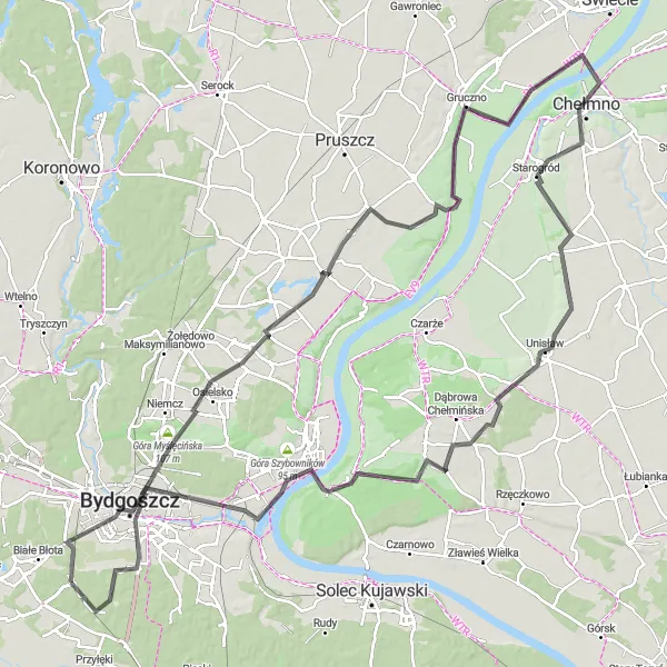 Map miniature of "The Ultimate Road Cycling Challenge" cycling inspiration in Kujawsko-pomorskie, Poland. Generated by Tarmacs.app cycling route planner