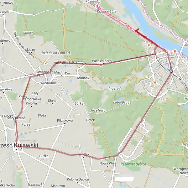 Miniatura mapy "Wieniec i Wózki Loop" - trasy rowerowej w Kujawsko-pomorskie, Poland. Wygenerowane przez planer tras rowerowych Tarmacs.app