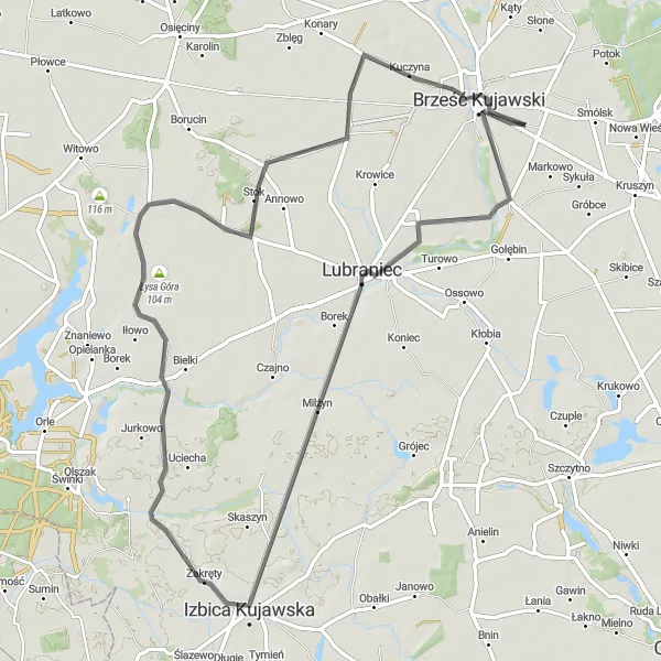 Miniatura mapy "Trasa przez Kazanie i Łysą Górę" - trasy rowerowej w Kujawsko-pomorskie, Poland. Wygenerowane przez planer tras rowerowych Tarmacs.app