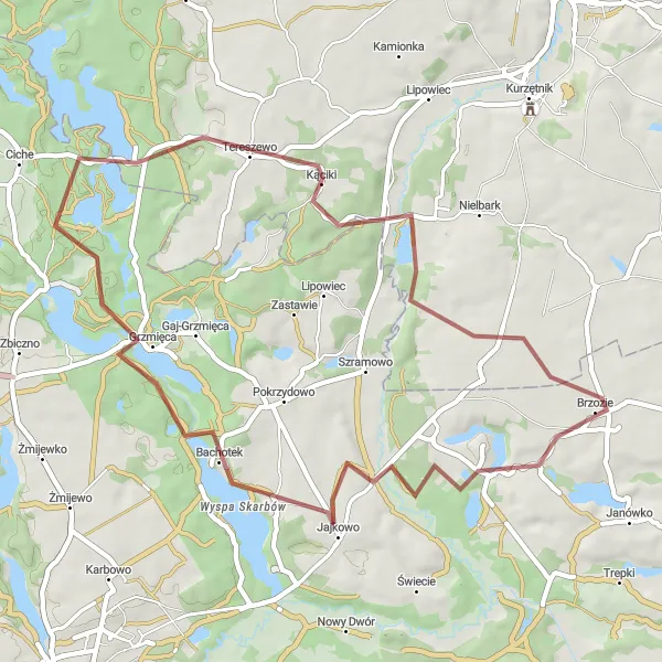 Map miniature of "The Gravel Adventure" cycling inspiration in Kujawsko-pomorskie, Poland. Generated by Tarmacs.app cycling route planner