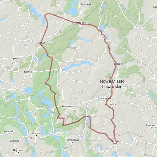 Map miniature of "Krotoszyny Gravel Challenge" cycling inspiration in Kujawsko-pomorskie, Poland. Generated by Tarmacs.app cycling route planner