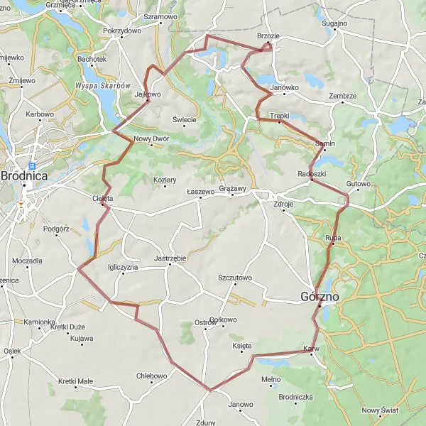 Map miniature of "The Gravel Tour" cycling inspiration in Kujawsko-pomorskie, Poland. Generated by Tarmacs.app cycling route planner