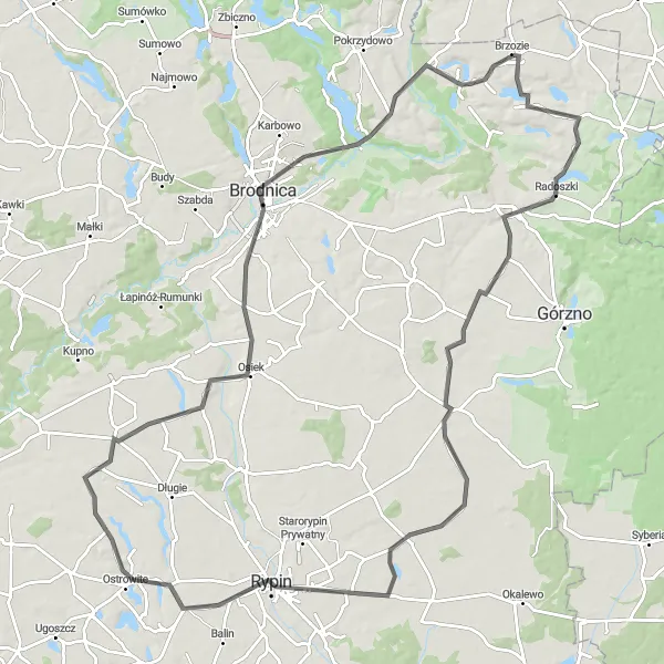 Miniatura mapy "Trasa szosowa przez Radoszki i Brodnicę" - trasy rowerowej w Kujawsko-pomorskie, Poland. Wygenerowane przez planer tras rowerowych Tarmacs.app