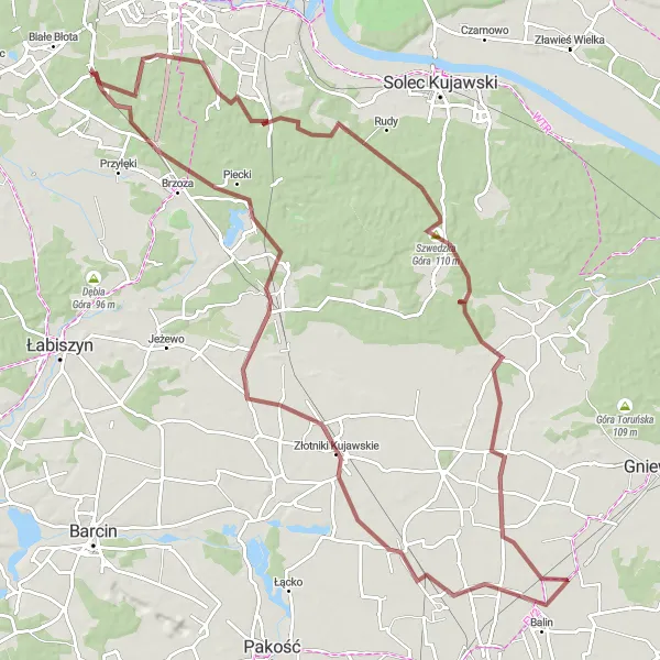 Miniatura mapy "Trasa Południowa przez Roztocze" - trasy rowerowej w Kujawsko-pomorskie, Poland. Wygenerowane przez planer tras rowerowych Tarmacs.app