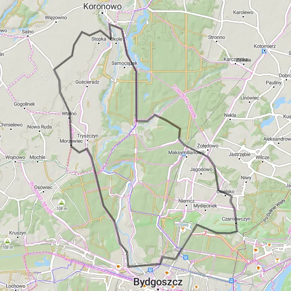 Miniatura mapy "Trasa Północna do Osielska" - trasy rowerowej w Kujawsko-pomorskie, Poland. Wygenerowane przez planer tras rowerowych Tarmacs.app