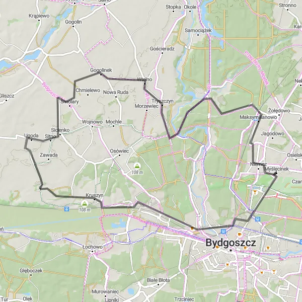 Miniatura mapy "Trasa Szosowa Góra Myślęcińska" - trasy rowerowej w Kujawsko-pomorskie, Poland. Wygenerowane przez planer tras rowerowych Tarmacs.app