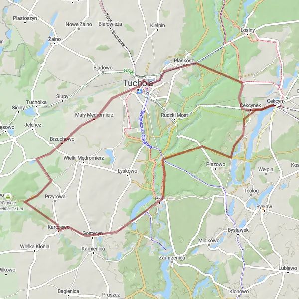 Miniatura mapy "Szlak rowerowy do Piły i Gostycyna" - trasy rowerowej w Kujawsko-pomorskie, Poland. Wygenerowane przez planer tras rowerowych Tarmacs.app