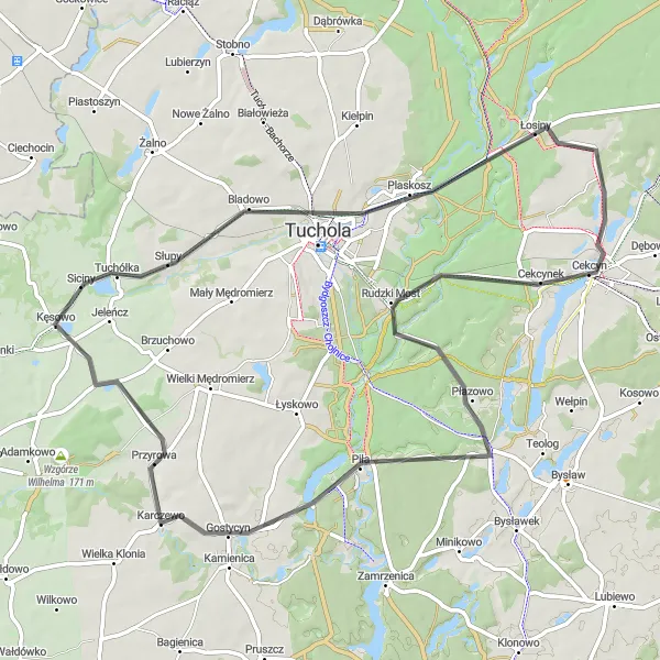 Miniatura mapy "Trasa szosowa do Gostycyna i Tuchółki" - trasy rowerowej w Kujawsko-pomorskie, Poland. Wygenerowane przez planer tras rowerowych Tarmacs.app