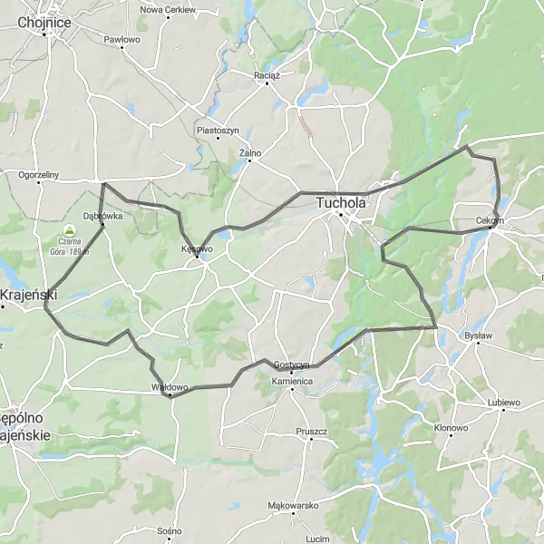 Map miniature of "Discovering the Natural Beauty of Wielka Klonia and Tuchola" cycling inspiration in Kujawsko-pomorskie, Poland. Generated by Tarmacs.app cycling route planner