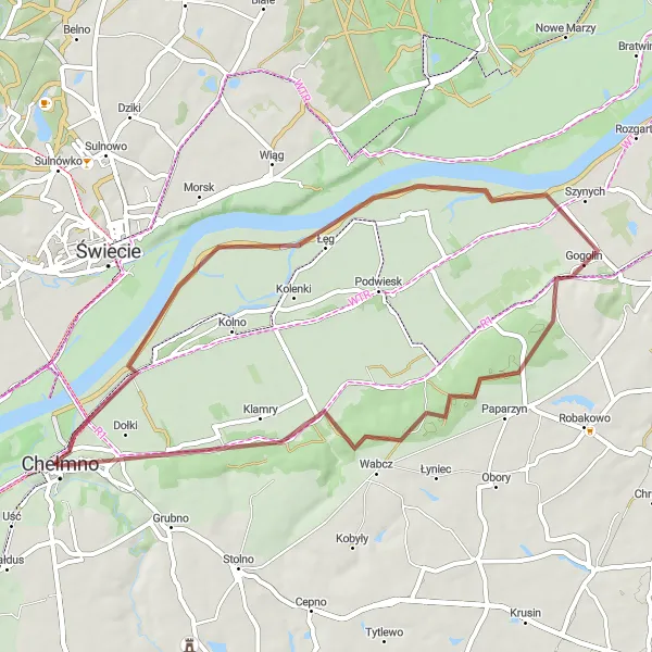 Map miniature of "Scenic Gravel Ride" cycling inspiration in Kujawsko-pomorskie, Poland. Generated by Tarmacs.app cycling route planner