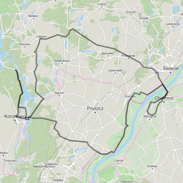 Map miniature of "Chełmno to Grodzisko Talerzyk Road Loop" cycling inspiration in Kujawsko-pomorskie, Poland. Generated by Tarmacs.app cycling route planner