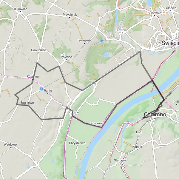 Map miniature of "Castles Cycling Route" cycling inspiration in Kujawsko-pomorskie, Poland. Generated by Tarmacs.app cycling route planner