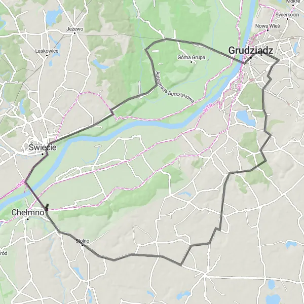 Map miniature of "Chełmno Loop" cycling inspiration in Kujawsko-pomorskie, Poland. Generated by Tarmacs.app cycling route planner