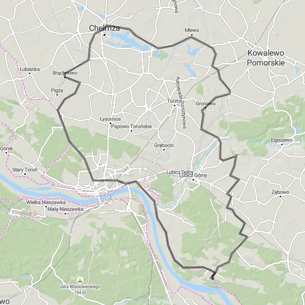 Map miniature of "Lakes and Countryside" cycling inspiration in Kujawsko-pomorskie, Poland. Generated by Tarmacs.app cycling route planner