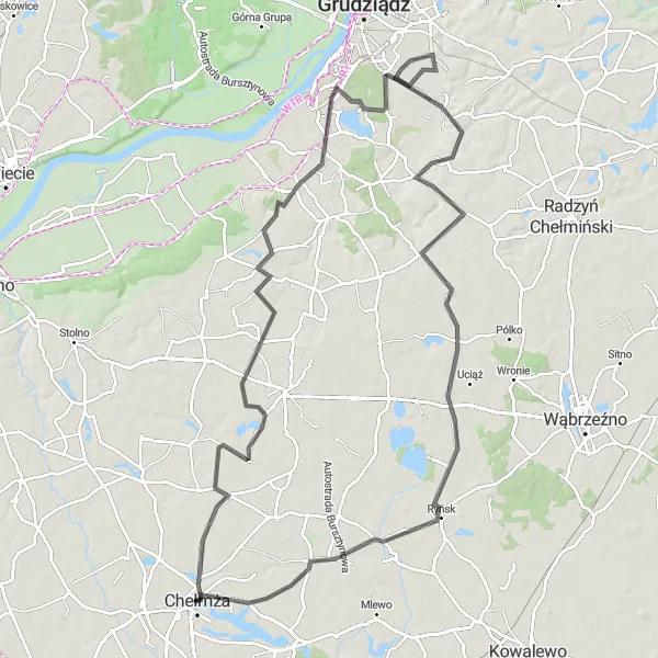 Map miniature of "Road Cycling Route: Chełmża Loop" cycling inspiration in Kujawsko-pomorskie, Poland. Generated by Tarmacs.app cycling route planner