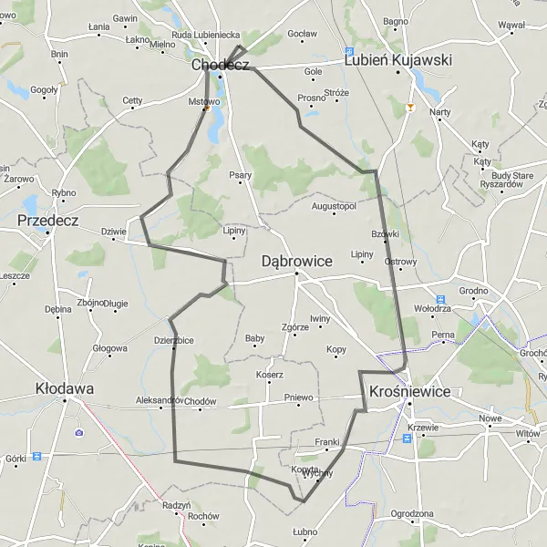 Map miniature of "Chodecz Loop" cycling inspiration in Kujawsko-pomorskie, Poland. Generated by Tarmacs.app cycling route planner