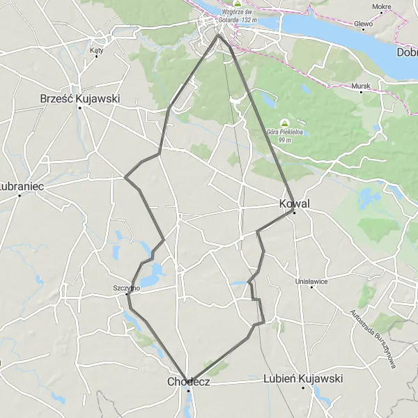 Map miniature of "Olganowo Route" cycling inspiration in Kujawsko-pomorskie, Poland. Generated by Tarmacs.app cycling route planner