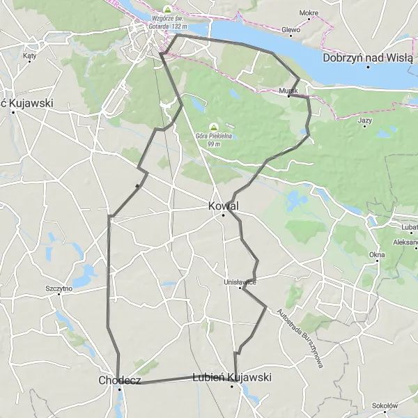 Map miniature of "Chodecz to Warząchewka Nowa Loop" cycling inspiration in Kujawsko-pomorskie, Poland. Generated by Tarmacs.app cycling route planner