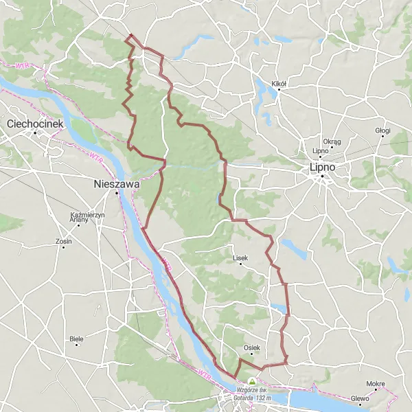 Map miniature of "Exploring Natural Landscapes" cycling inspiration in Kujawsko-pomorskie, Poland. Generated by Tarmacs.app cycling route planner