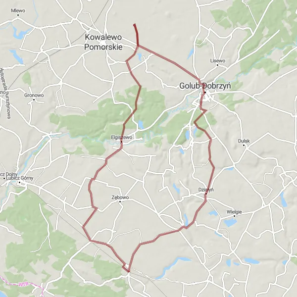Map miniature of "Charming Countryside Gravel Loop" cycling inspiration in Kujawsko-pomorskie, Poland. Generated by Tarmacs.app cycling route planner