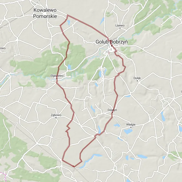 Map miniature of "Nature's Hidden Treasures" cycling inspiration in Kujawsko-pomorskie, Poland. Generated by Tarmacs.app cycling route planner