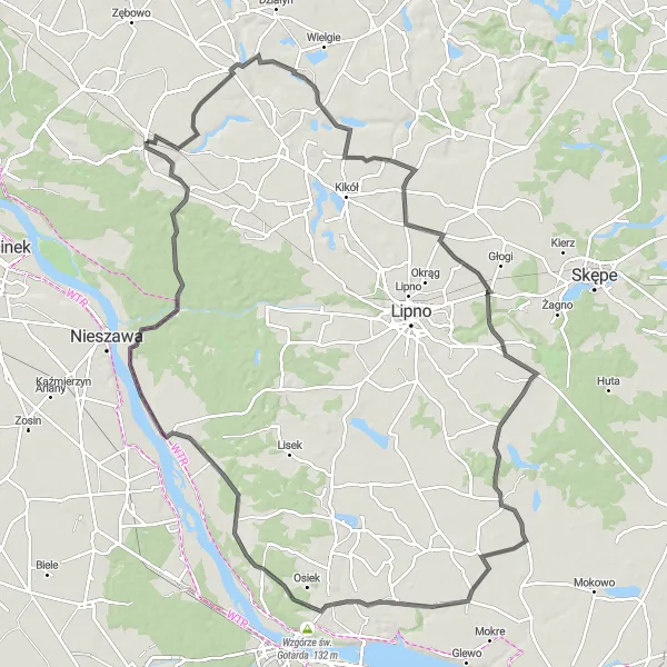 Map miniature of "Grand Kujawy Road Tour" cycling inspiration in Kujawsko-pomorskie, Poland. Generated by Tarmacs.app cycling route planner