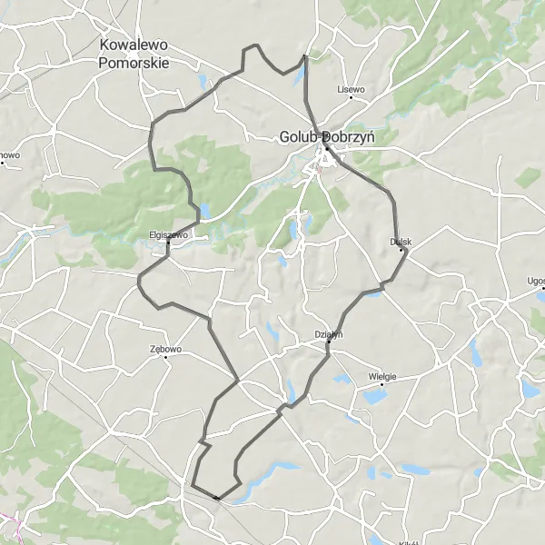 Map miniature of "Countryside Escape" cycling inspiration in Kujawsko-pomorskie, Poland. Generated by Tarmacs.app cycling route planner