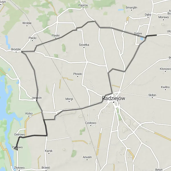 Miniatura mapy "Trasa przez Bieganowo, Chełmce i Dobre" - trasy rowerowej w Kujawsko-pomorskie, Poland. Wygenerowane przez planer tras rowerowych Tarmacs.app